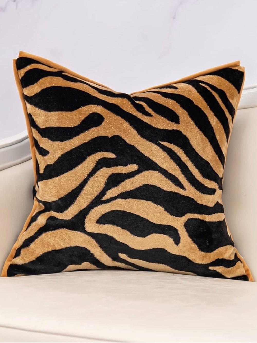 Lux Velvet Zebra Accent Pillow in Black and Tan